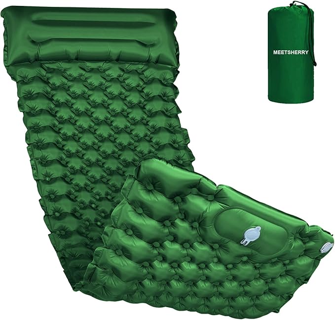 Sleeping Pad for Camping with Built in Pillow Self-Inflating Sleeping Mats with Built-in Foot Pump Ultralight Travel Air Mattress for Camping Backpacking Tent Hiking Green 1Pcs