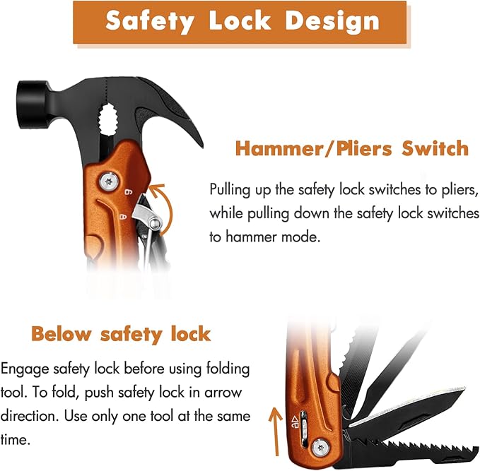 Hammer Multitool Cool Gadgets Multi Tool with Gift Box Carrying Case Birthday Stocking Stuffers Father's Day Gifts Valentines Day Gifts for Men Husband Him Camping Accessories(Orange)