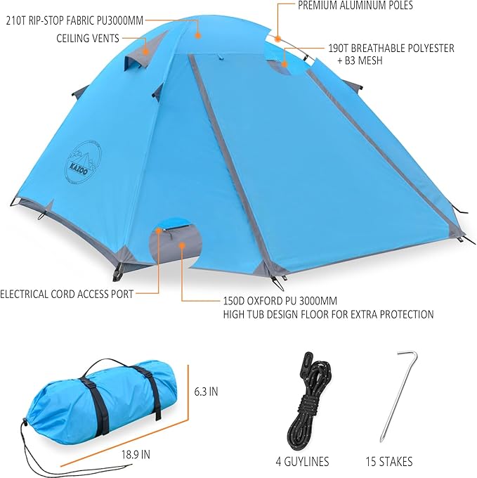 KAZOO Waterproof Backpacking Tent 2/3 Person Lightweight Camping Tents 2/3 People Hiking Tents Aluminum Frame Double Layer