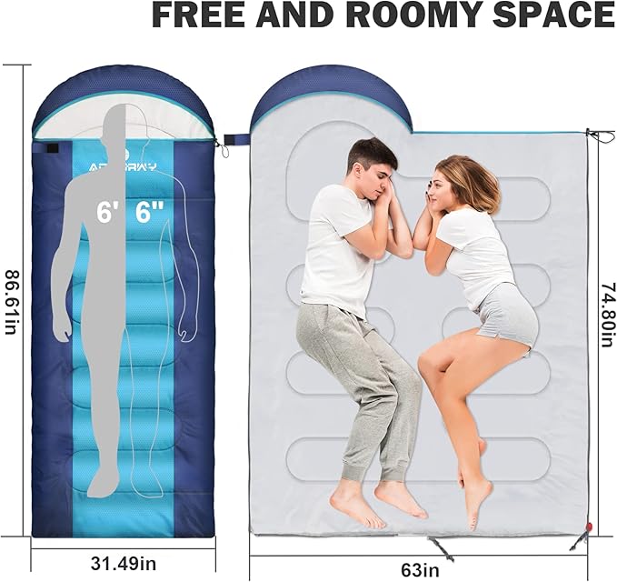 Sleeping Bag anngrowy Camping Sleeping Bags for Adults Kids Ultralight Backpacking Emergency 4 Season Cold Weather Summer Winter Waterproof Compact Cotton Sleeping Bag, Outdoor Mountaineering, Hiking