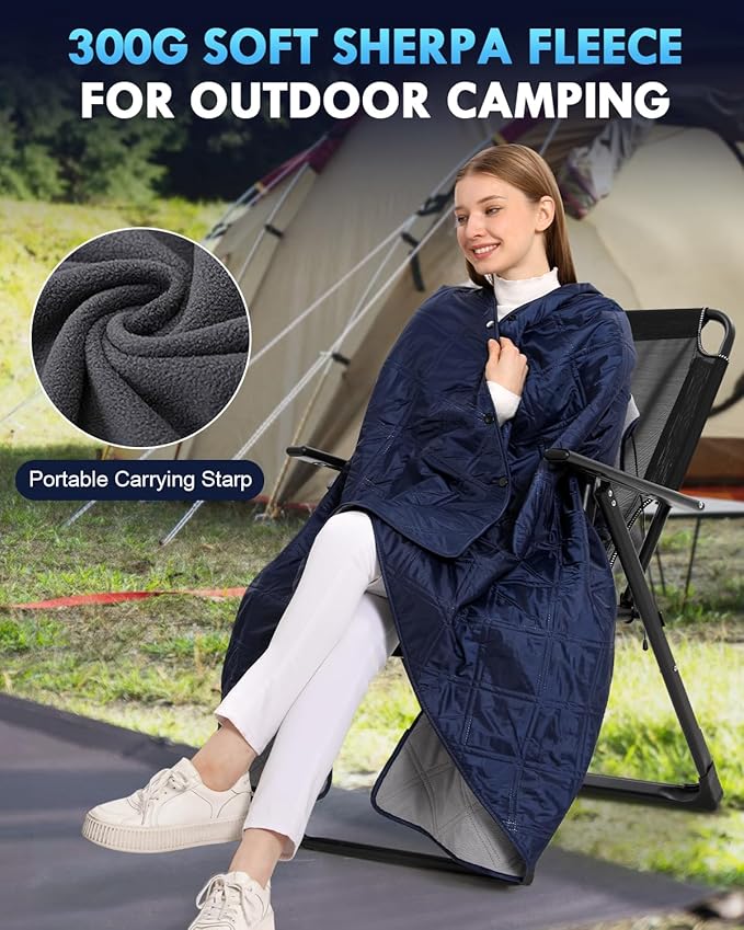 Outdoor Camping Blanket, Fleece Waterproof Stadium Blanket with Protable Bag, Lightweight Camping Blanket for 2 People, Cold Weather, Sports, Pet, Beach, Picnic, Stadium, Travel, Car, 79*54inch