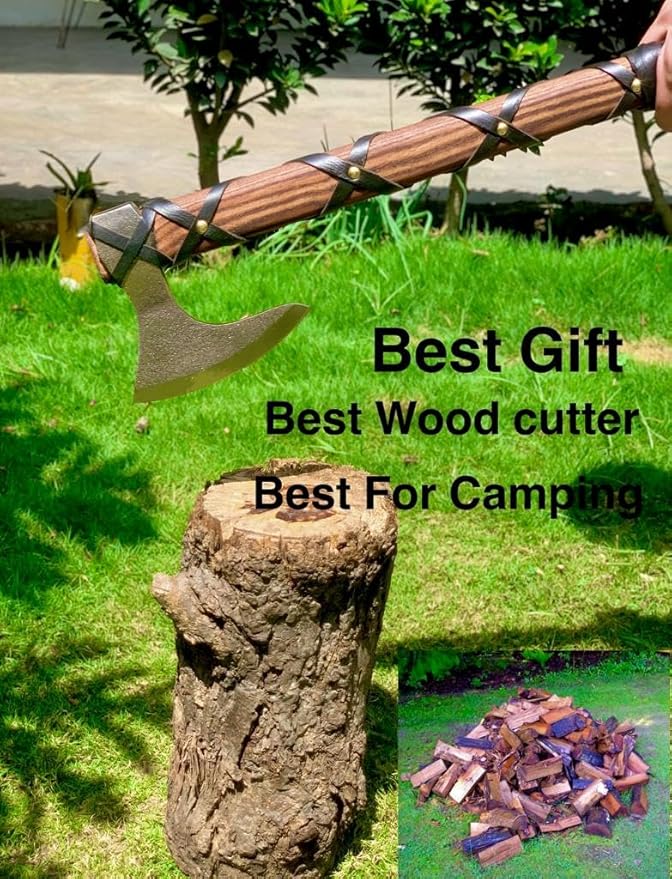 Hand Forged Viking Axe of Ragnor Lorthbrook- Battle Ready Viking Axe -with Ash Wood-Best Gift (Viking Ragnor (Brown))