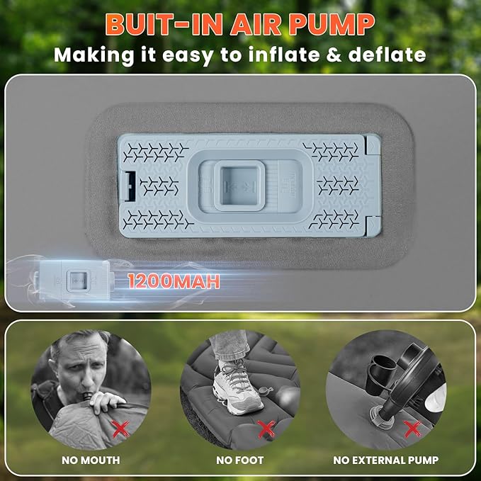 Self Inflating Sleeping Pad with Built-in Electric Pump, 4" Ultra Thick Memory Foam Double Camping Mattress, Fast Deflating Camping Sleeping Pad, 4 Season Insulated Sleeping Pad for Camping, Tent, Car