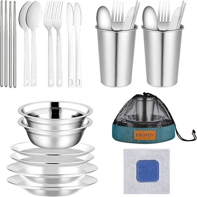 Camping Mess Kit - for Camping 1 to 2 Person boy Scout Camp Dishes Camping Cooking Utensils Accessories Plates Dinnerware Set Outdoor