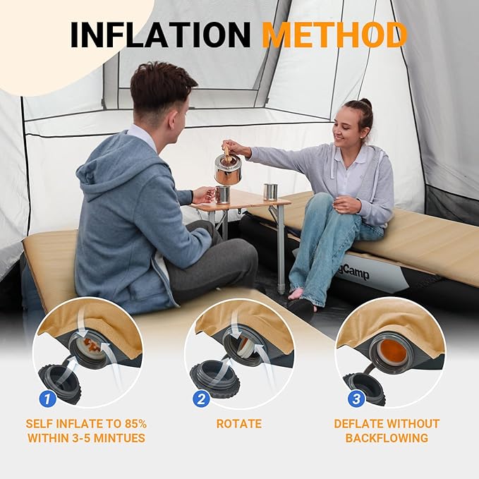 KingCamp Self Inflating Camping Sleeping Pad, 3 INCH Ultra Thick 6.1 R Warm Soft Single Foam Air Mattress for Travel Hiking Tentads for Tent Cot Traveling and Hiking, Multicolor