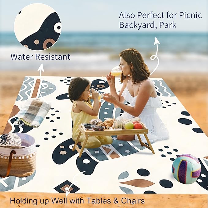 Large Beach Blanket Waterproof Sandproof 108"x 82" for 1-6 Adults,Quick Drying Beach Mat,Lightweight & Durable,Beach Essentials for Family Beach Camping Travel Picnic