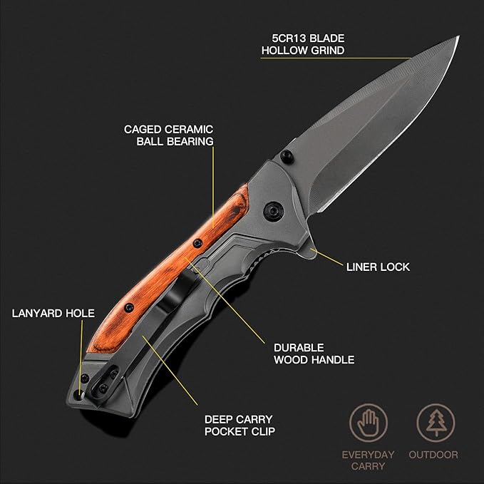 MK5 Folding Knife Cool Sharp Folding Pocket Knife with Liner Lock, Pocket Knife for Fishing,Camping,Hiking (Grey)