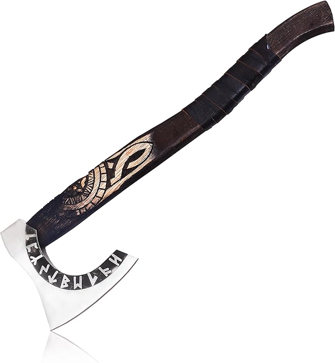 HUN-3004 Custom Handmade Viking Hatchet Axe Carbon Steel Head Bearded Camping Tomahawk Battle Ax with Sheath Ideal Gift for Men