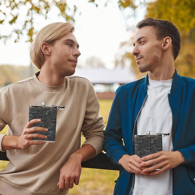 Hip Flask Gift Set, Hip Flasks for Liquor for Men with camouflage Leather Cover, 8 Oz Hip Flask, 18/8 Stainless Steel Hip Flasks, Flasks for Liquor for Men Gift Box