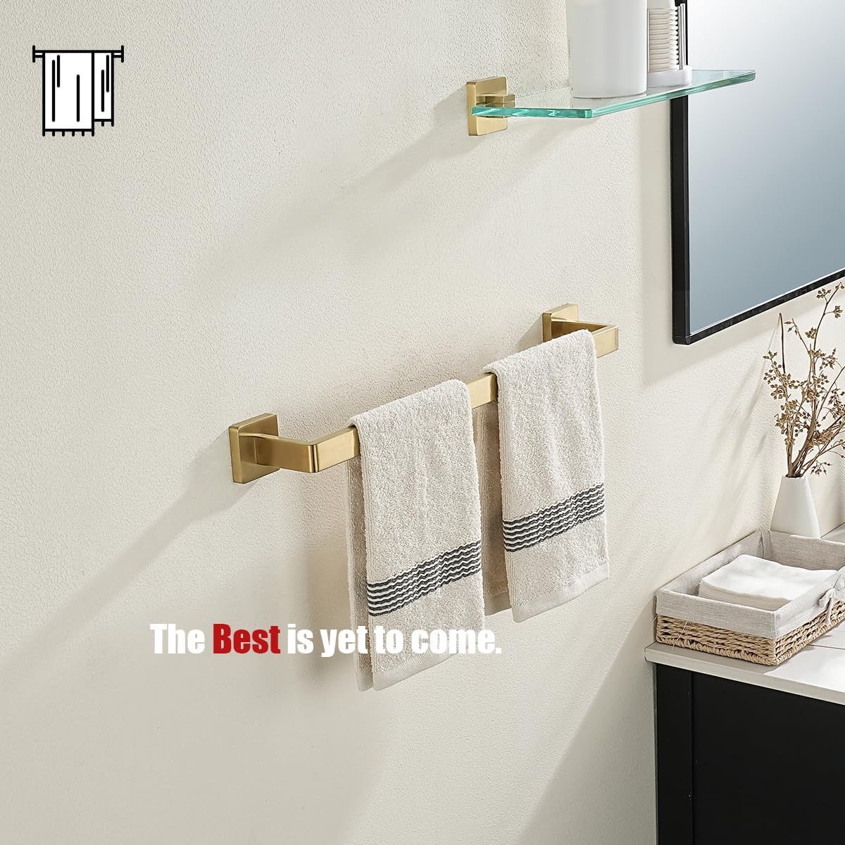 JQK Gold Towel Bar, Rounded Edges 20.41 Inch Towel Rack, 304 Stainless Steel Bathroom Wall Mount, Useable Length 18 Inch, TB250L18-BG