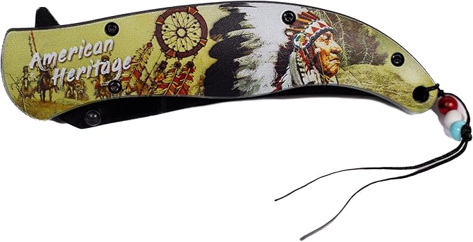 Folding Pocket Knife, 5 inch Stainless Steel Blade Pocket Knife With American celebration dreamcatcher Imprinted| American Heritage Collection| With Pocketclip For Camping, Fishing, Hiking, Gifts For Father, Husband