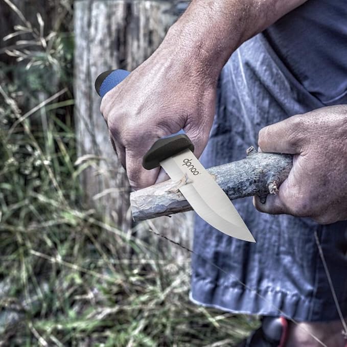 Fixed Blade Knife with Sharp Stainless Steel Blade and Sheath for Outdoor Survival, Camping Hunting, Bushcraft and Tactical, 4 inch, Blue