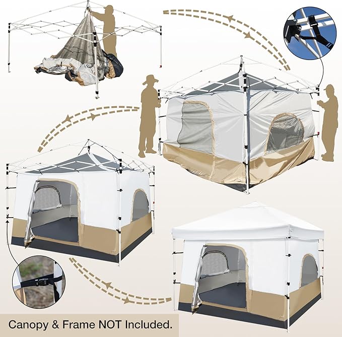 REDCAMP Canopy Camping Tent for Pop Up Canopy Tent, Inner Tent Converts Straight Leg 10'x10' or 10'x20' Canopy into Camping Tent, Fits 4-6 Person(Frame/Shelter NOT Included)