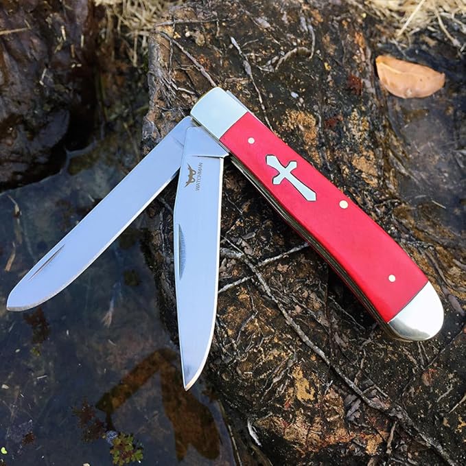 Watchman W131 Two-Blade Large Trapper Slip Joint Knife Folding Pocket Knife with Authentic bone handle scales