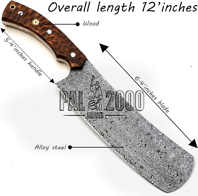 PAL 2000 KNIVES CL-9665 Custom Handmade Damascus Steel Cleaver Chopper Edc Knife with Sheath