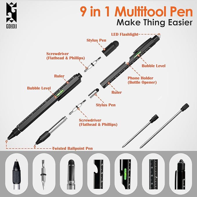 Stocking Stuffers Gifts for Men Adults,GOEDLI Multitool Pen Set,Unique Mens Stocking Stuffers Gifts Ideas for Him,Husband,Dad,Grandpa,Teens,Women,Boyfriend-Christmas Cool Gadgets Gifts