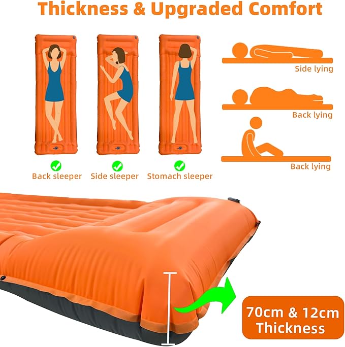 Sleeping Pad for Camping, Ultralight Inflatable Sleeping Mat with Built-in Foot Pump, Upgraded 50D Nylon Durable Camping Air Mattress, Suitable for Camping, Fishing, self Driving Tours
