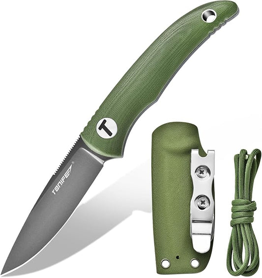 TONIFE Nova 2.68'' Blade Mini Neck Knife Knife Full Tang Fixed Blade Knife with Kydex Sheath and Adjustable Paracord Lanyard for Camping Outdoor Survival Tool (Green+Grey Titanium)