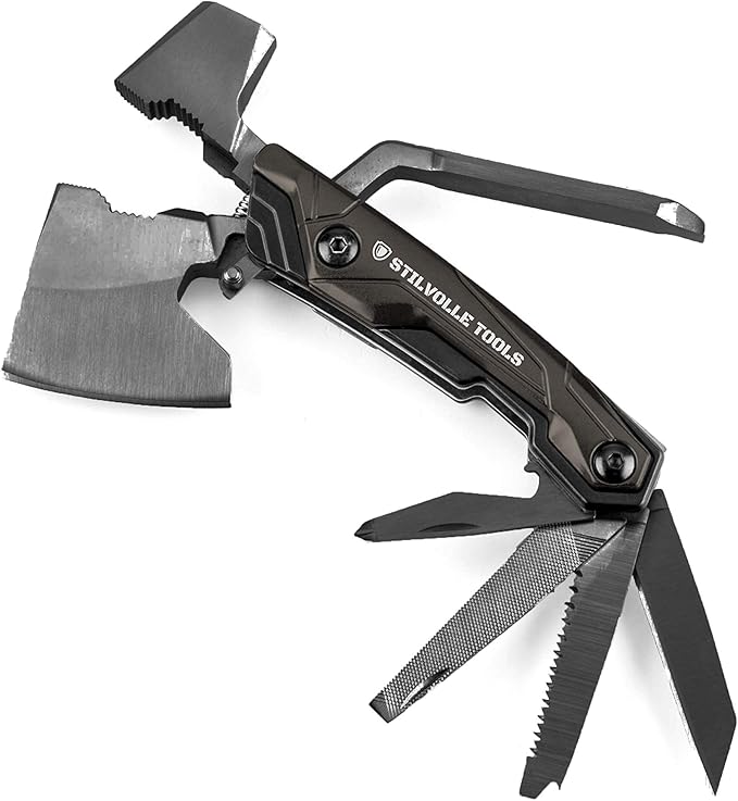 Axe 9 ax with 9-Featured Multi-Tool Hammer, Wrench, Wire Cutter, ax, Bottle Opener, Phillips Screwdriver, Flat-Blade Screwdriver, Nail File, Saw, Knife