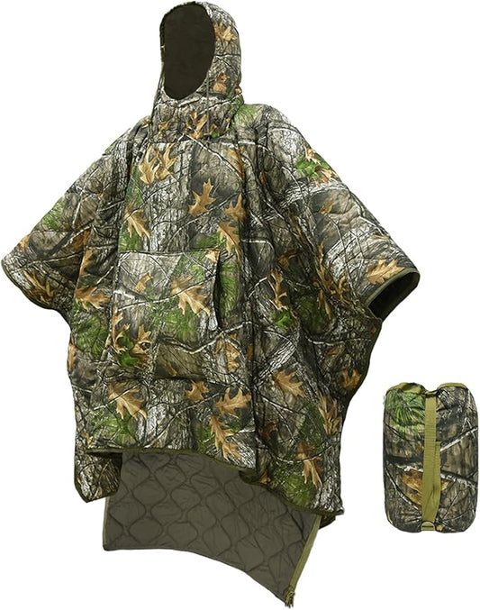 Poncho Liner Hoodie with Pocket Insulated Military Woobie Sleeping Bag Waterproof for Outdoor Camping Travel Survival Hunting Car Emergency
