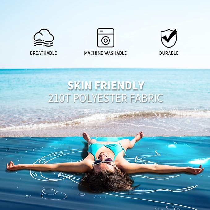 Beach Blanket Sandproof, 3D Printing 79" X 79" for 4-6 Adults Oversized Lightweight Picnic Blanket Portable Compact Quick Drying Picnic Mat for Outdoor Camping Hiking Travel