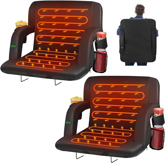 HOPERAN 2pcs Dual-Sided Heated Stadium Seats for Bleachers with Back Support, 3 Levels Heating Stadium Seating for Bleachers Seat with Backrest, 5 Pockets Portable Stadium Chair for Outdoor