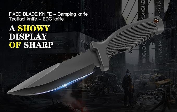 Fixed Blade Outdoor Duty Straight Knife, Tactical Survival Knife with Waist Clip,Camping Gift for Men MHT1-Z (Black)