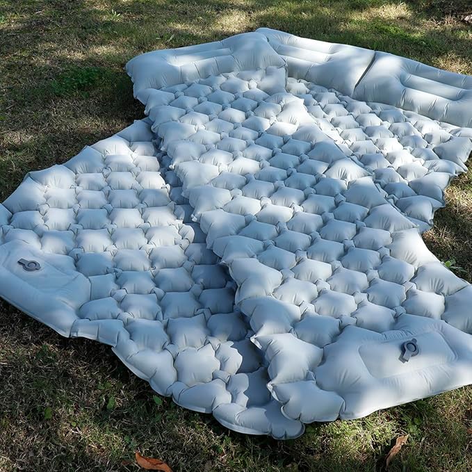 Sleeping Pad for Camping, Inflatable Sleeping Mat with Pillow, Camping Pad with Built-in Foot Pump, Lightweight Camping Mattress Pad for Car Camping, Backpacking, Tent and Hiking (Single (Grey))