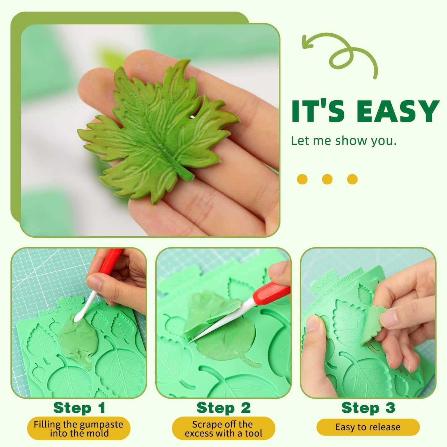 KALAIEN Leaf Molds Silicone,Leaves Chocolate Mold Fondant Molds Silicone for Clay Crafts Air Dry,3D Candy Gumpaste Moulds Set of 2 (Maple Leaf)