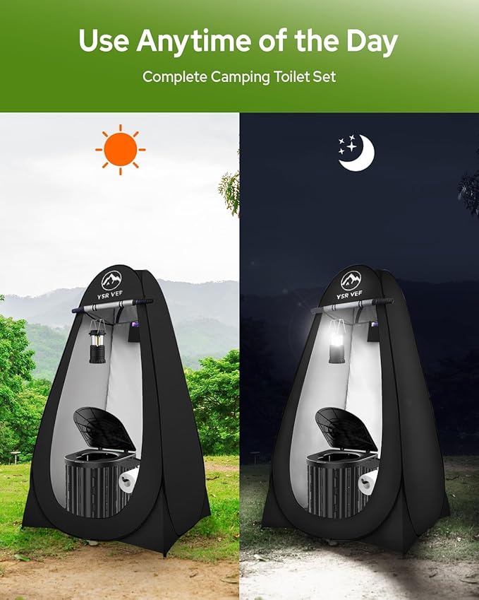 Camping Toilet with Pop-Up Privacy Tent and Liquid Waste Gel, Portable Toilet for Camping with Large Tent, Ergonomic Potty Provides Enhanced Comfort, Suitable for All Ages