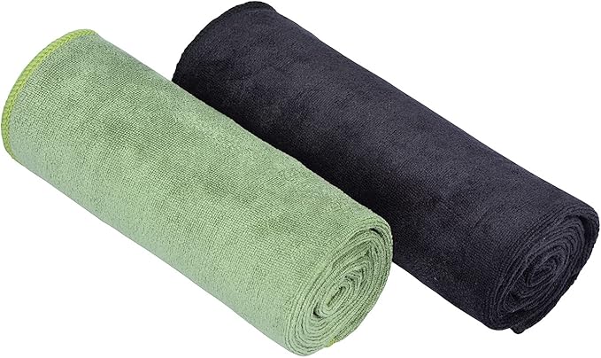 Home Gym Towel for Sweat Men Women Microfiber Yoga Towels Sports Towel Set Quick Dry Exercise Cycling Travel Camping Towel Fast Drying 2-Pack (Black+Army Green 2-Pack)