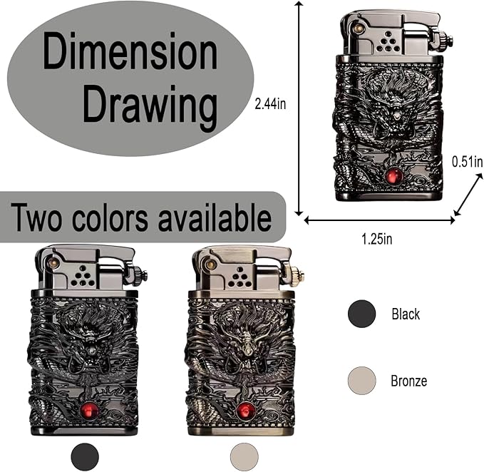 Cool Embossed Design Kerosene Wheel Lighter Refillable Eco-Friendly, Vintage Dazzling & Ultra-Cool, Unique for Men Candles Gift Camping BBQ (No Kerosene) (4#)