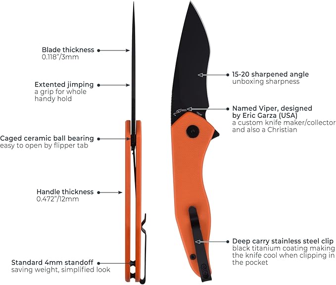 Viper Pocket Knife Black DLC Finish 154CM Steel Blade G10 Handle Nested Liner Lock Folding Knife Qualified as Outdoor Knife (Black Blade)