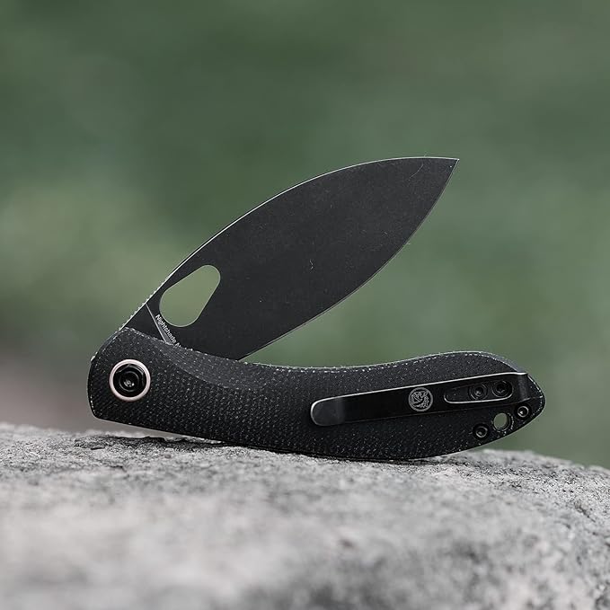Vosteed EDC Knife, 3.26" Lightweight Folding Pocket Knife with Clip for Men & Women, Nitro-V Steel Black Stonewashed Blade, Thumb Hole, Micarta Handle for Camping, Nightshade Series