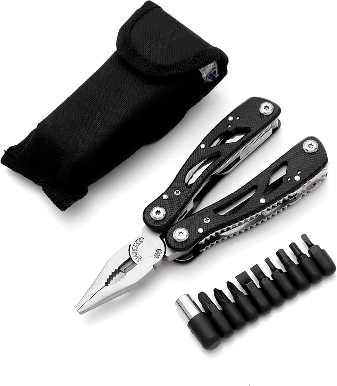 All In One Tool Multitool Needle Nose Plier, Stripper,Bottle Opener,Can Lifter,Cross Screwdriver,Knife,Saw Blade,File, Slotted Screwdrive For Outdoor, Survival, Camping, Hunting and Hiking