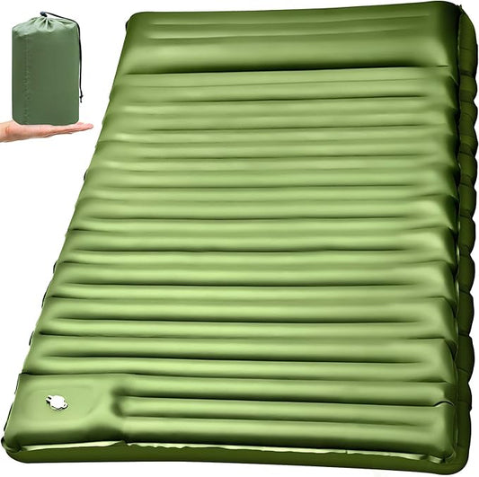 Double Sleeping Pad for Camping, 5"Ultra-Thick Queen Camping Mattress 2 Person with Pillow Built-in Pump, Self Inflating Camping Pad for Backpacking, Hiking, Traveling, Tent, Portable Sleeping Bed