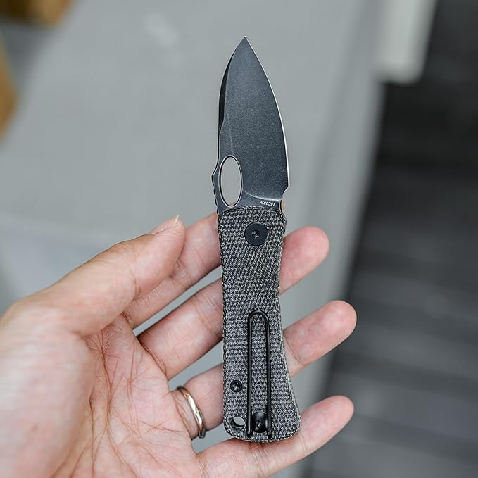 Pocket Knife for EDC,2.04in Titanium Coating 14C28N Steel Blade,Black Micarta Reversible Deep Carry Clip Handle,Folding Thumb Hole Knives for Men and Women，Andromeda-04B