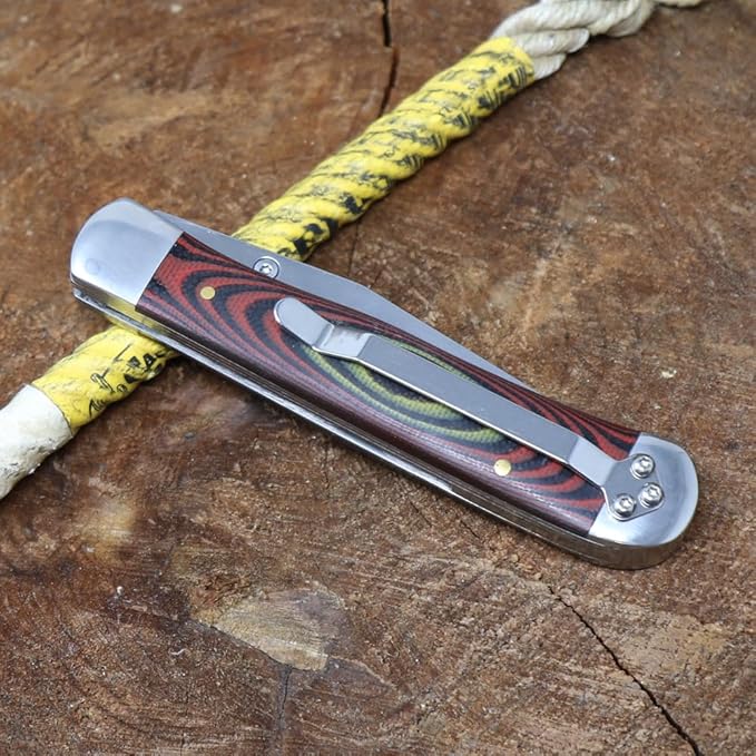 WHISKEY BENT HAT CO. Locking Trapper Folding Pocket Knife 4.125" Closed Length 440C Stainless Steel Blades (Desert Sand - Serrated)