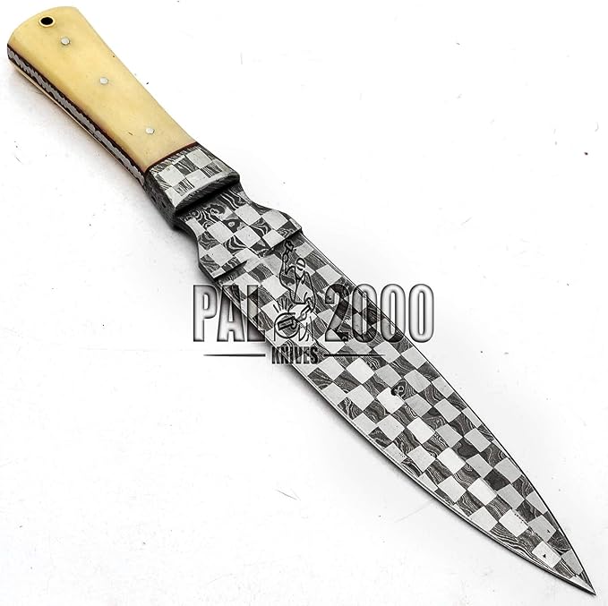 PAL 2000 KNIVES DAM-9719 Custom Handmade Forged Damascus Steel Fixed Blade Hunting Dagger Sharp Edge Knife With Sheath