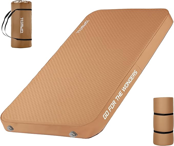 UPWELL Self Inflating Sleeping Pad 4.5" Thickness Camping Mattress with Solid Foam Double Sleeping Mat Portable Fast Inflation for Outdoor Mat Portable Roll Up Bed Brown