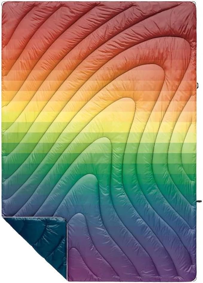 Rumpl Original Puffy Blanket - Warm Puffy Camping Blanket, 100% Recycled Polyester Insulation, Lightweight, Packable, Water-Resistant, Outdoor Puffer Blanket, 52"x75", Rainbow Fade