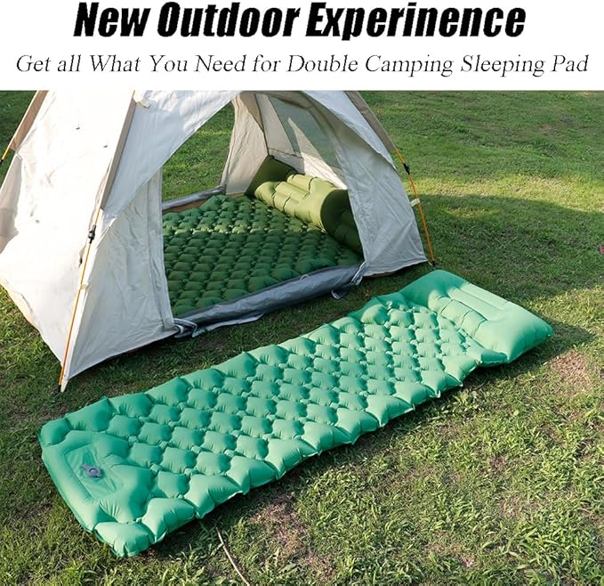 Sleeping Pad for Camping, Inflatable Sleeping Mat with Pillow, Camping Pad with Built-in Foot Pump, Lightweight Camping Mattress Pad for Car Camping, Backpacking, Tent and Hiking (Single (Green))
