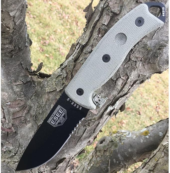 ESEE Authentic Model 5 Tactical Survival Fixed Blade Knife - Ambidextrous Kydex Sheath - SERE Team Designed (ESEE-5S-E)