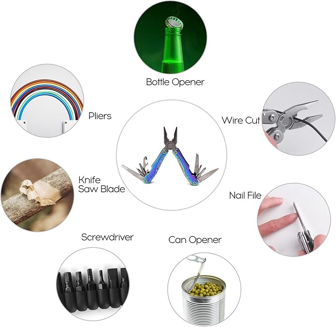 Unique Multitool Pliers Stainless Steel-GETUHAND 14-in-1 Multitool for Women Hunting, Hiking, Camping, Fishing, Outdoor Survival with Multi Knife Sheath/Rainbow Handle/Folding Pliers(Rainbow)