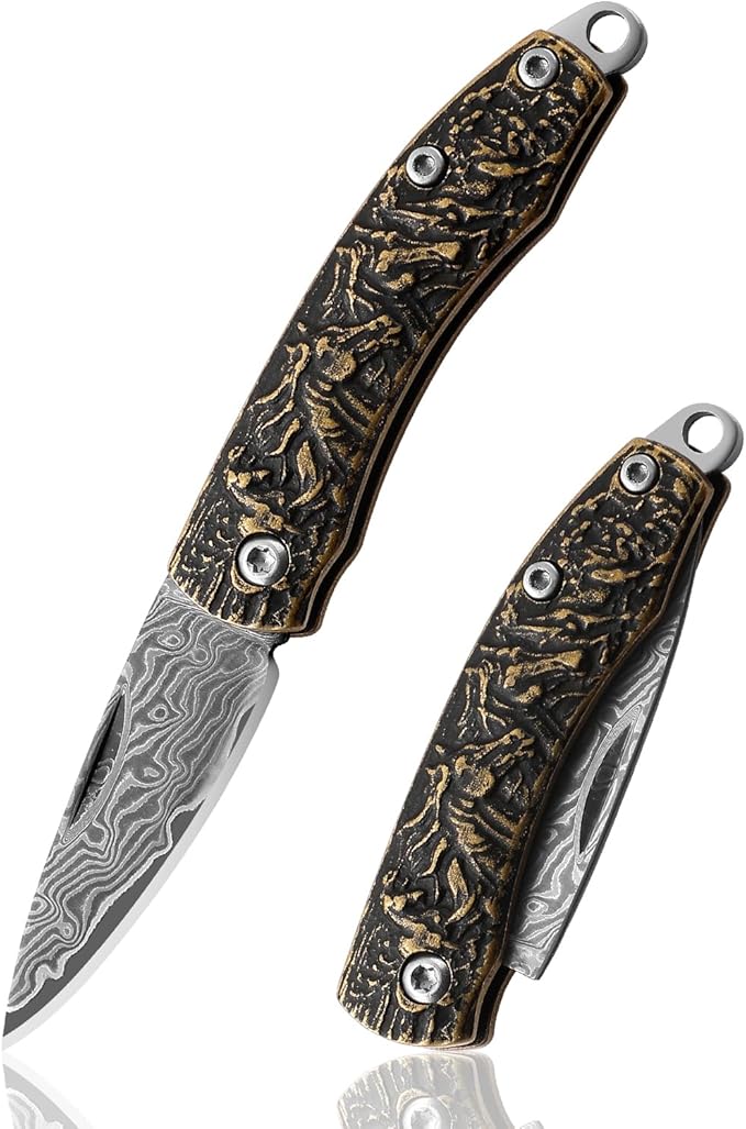 Damascus Steel pocket Knife, Mini folding pocket knife, edc knife for men,gifts for men and women