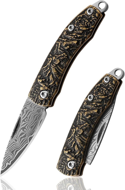 Damascus Steel pocket Knife, Mini folding pocket knife, edc knife for men,gifts for men and women