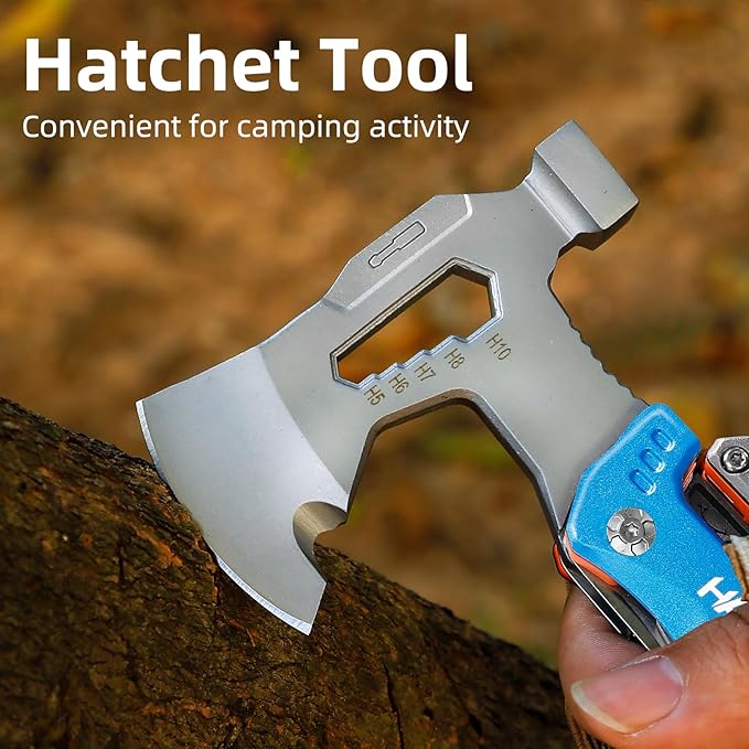 Camping Axe Multitool with YG10 Tungsten Steel Replaceable Wire Cutters for Gift,17 in 1 Multi Tool with Spring-Action Pliers,Knife,Screwdriver,Flint Rob,Safty Whistle with Nylon Sheath (Blue)