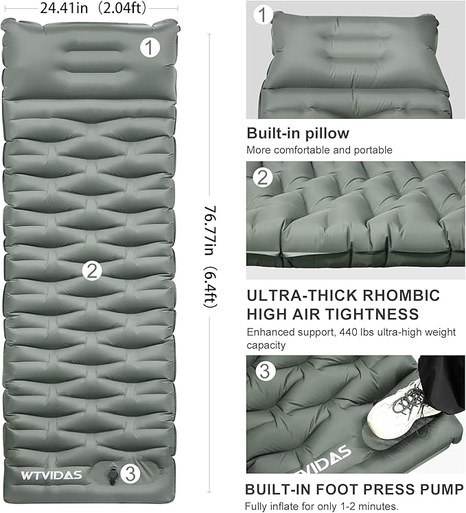 Oversized Camping Sleeping Pad,4.2" Thick Ultralight Camping Sleeping Mats for Adults,Camping Mattress with Pillow & Built-in Pump for Tent,Backpacking,Travel