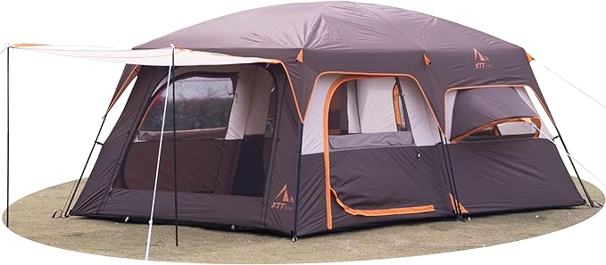 KTT Extra Large Tent 10-12-14 Person(Style-B),Family Cabin Tents,2 Rooms,3 Doors and 3 Windows with Mesh,Straight Wall,Waterproof,Double Layer,Big Tent for Outdoor,Picnic,Camping,Family Gathering