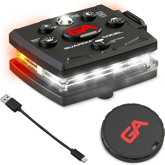 Guardian Angel Micro Series Safety Lights, (All White Front & Orange Rear) | Rechargeable, Magnetic & Hands-Free Wearable LED Flashlight for Dog Walking, Cycling, Hiking, Camping & Fishing